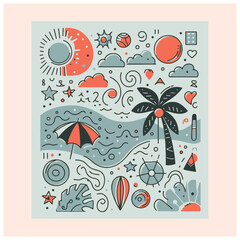 Abstract summer poster or card in simple scribble style
