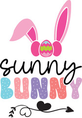 Sunny Bunny Easter Bunny Illustration with Colorful Eggs and Pink Ears