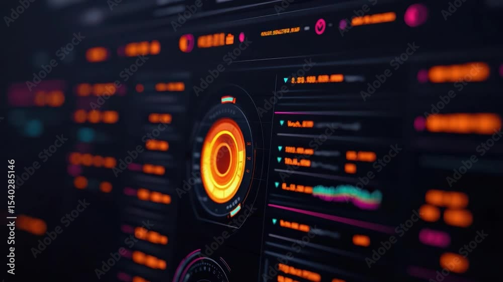 Poster user interface control with hand touching digital data display in futuristic technology environment