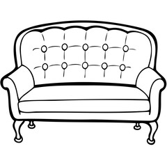 Vintage couch vector illustration featuring smooth rounded armrests and a full backrest on a clear background