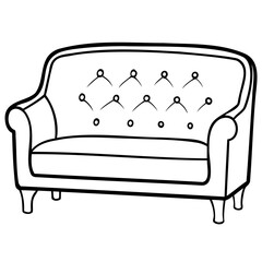 Vintage couch vector illustration featuring smooth rounded armrests and a full backrest on a clear background