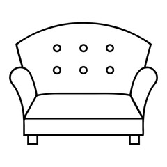 Elegant sofa outline drawing in vector style with curved arms and detailed backrest transparent background
