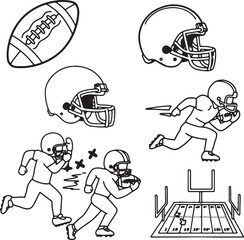 Fototapeta premium American Football Action, Equipment, and Field Illustrations