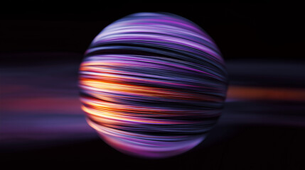 Fototapeta premium Vibrant glowing sphere in purple and orange hues with dynamic motion blur on a dark abstract background, perfect for futuristic or digital design themes