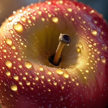 Macro Aples: Dew Drops on Fuji Apple