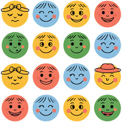 Fototapeta premium Doodle characters faces set vector isolated white background