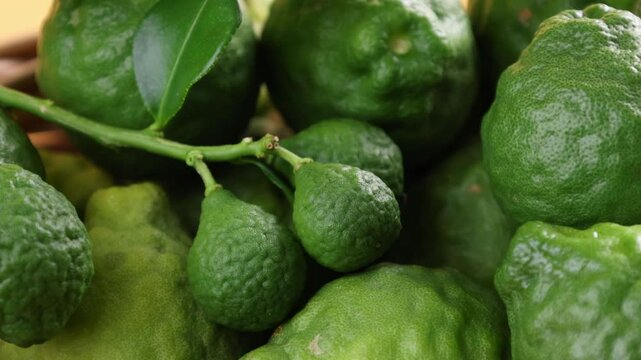 Close-up of kaffir lime in a basket