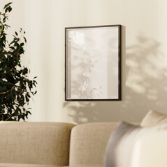 living room with a picture frame, 3d render