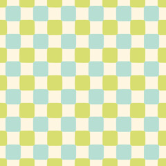 Retro check pastel blue and green seamless pattern. Vintage hand drawn squares background. Pastel checkerboard print.