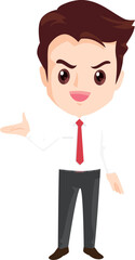 Animated Presenting Businessman: A charming illustration of a businessman gesturing and smiling, ready to present, suitable for business and marketing purposes.