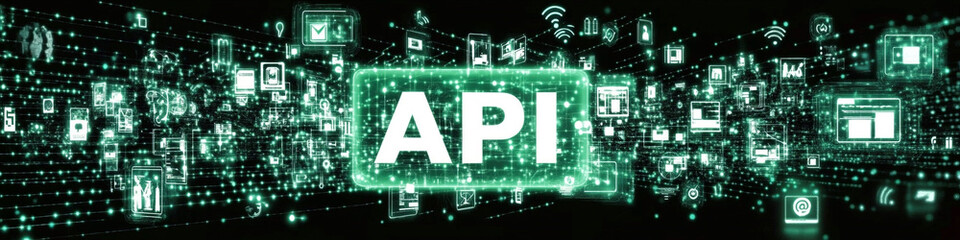 Glowing green API representing coding structure