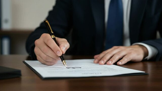Professional signing of an important document in an office setting during working hours