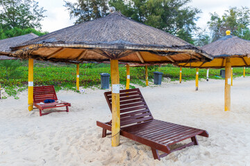 The sunshade umbrella on the beach by Yalong Bay in Sanya, Hainan, China