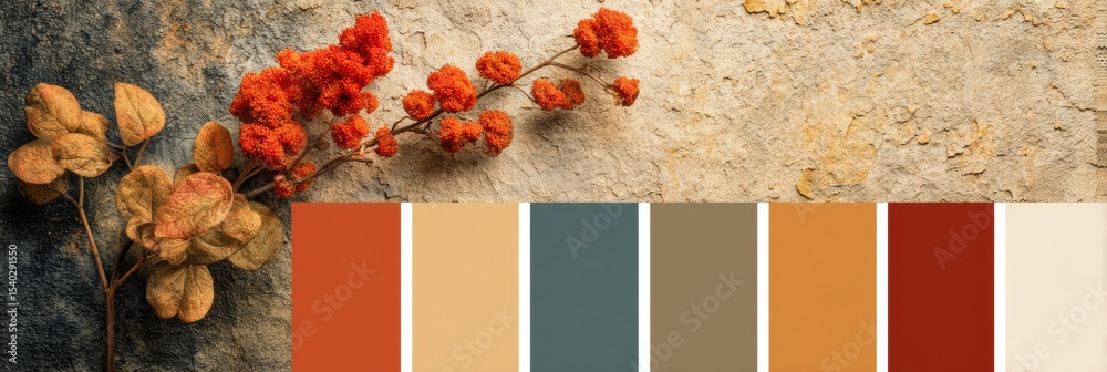 Poster retro textured chart showcasing warm fall palette with a focus on earthy tones and natural elements 