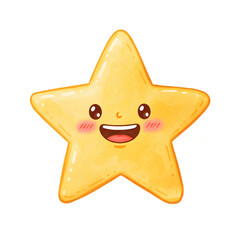 Cute Happy Yellow Star Character Illustration watercolor png isolated transparent background
