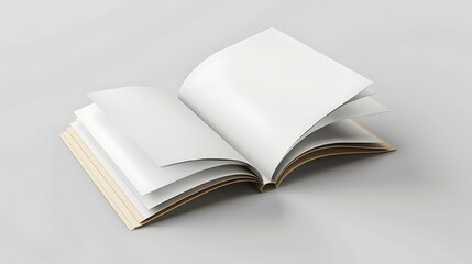 Open book with blank pages against a plain background.