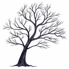 Obraz premium Naked Tree silhouette on white backgrounds. Hand drawn isolated illustrations