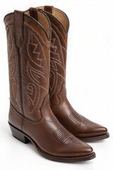 Brown cowboy boots isolated on white
