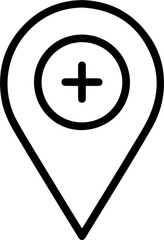 Obraz premium Black Outline Map Marker Icon with Central Plus Sign Inside Circle Bold Graphic Element