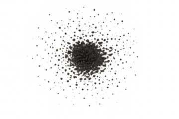 Black particles exploding and creating a circular shape on a transparent background, ideal for graphic design and motion graphics projects