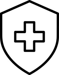 Fototapeta premium Bold Black Outline Shield Icon Featuring a Central White Cross Medical Symbol Healthcare Protection Graphic