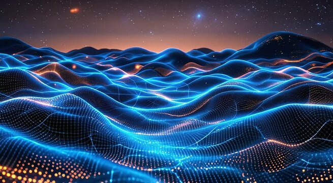 Abstract digital waves neon lightscape