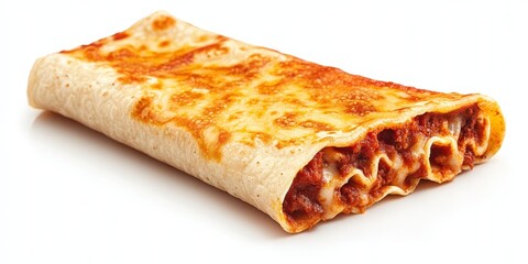 Delicious and Cheesy Lasagna Roll with Savory Meat Sauce and Melted Cheese, Perfect for Food Lovers and Culinary Enthusiasts, Isolated on White Background