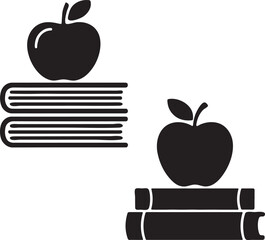 Apple and Stack of Books Education Learning Icon
