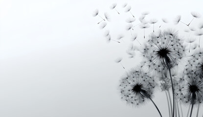 Minimalist Black and White Ink Style Dandelion Illustration with Elegant Negative Space Botanical Art