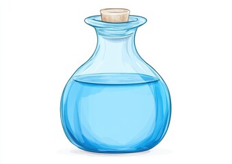 Elegant glass bottle filled with bright blue liquid, featuring a wooden cork stopper, perfect for use in artistic, decorative, or lifestyle projects.