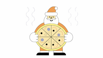 Santa Claus Holding a Hot Pizza