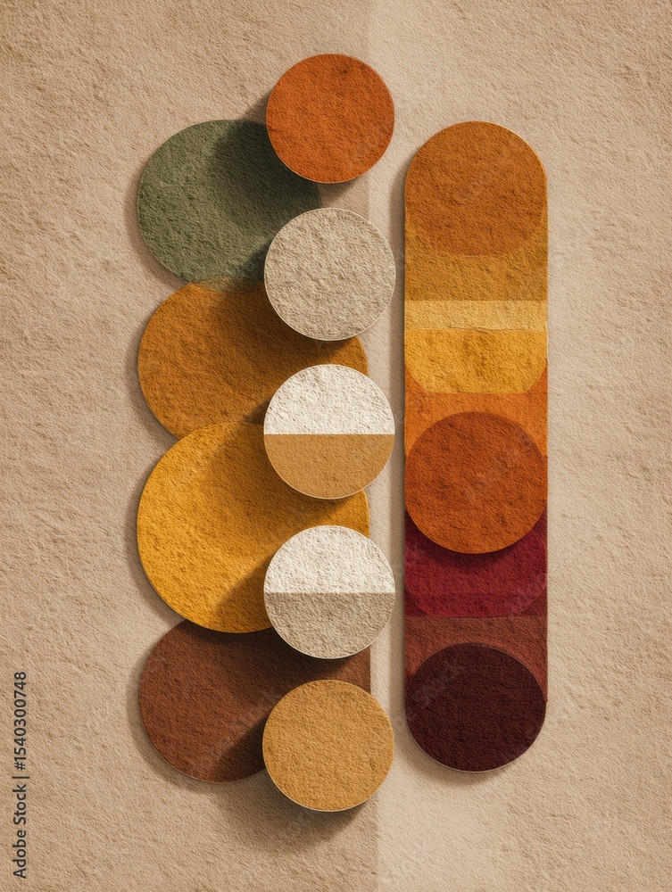 Poster retro textured chart featuring warm fall palette with grain, showcasing circular shapes in earthy to