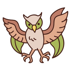 Cartoon owl with spread wings and colorful feathers  