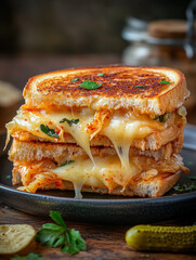 Delicious grilled cheese sandwich with kimchi and melted cheese