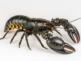 Black crayfish showing its claws on white background