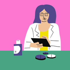 Healthcare Professional with Tablet and Medication Illustration