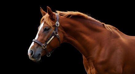 Fototapeta premium Chestnut horse, Horse, Equine, Chestnut Horse Profile against Black Background