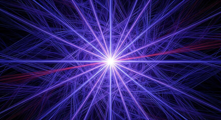 Abstract purple light rays forming starburst effect on dark background  space landscape futurism glow of stars in space