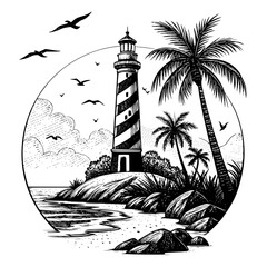 lighthouse and palm trees