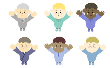 万歳のポーズをする多国籍の男性