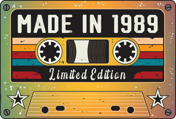 made in 1989 cassette tape limited edition design vintage colors