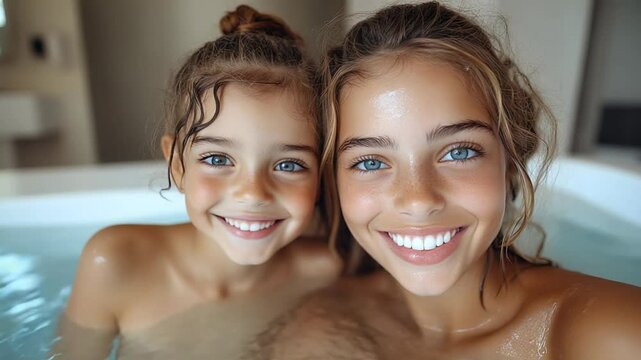 Happy Sisters Hot Tub Spa Relaxing Family Time.