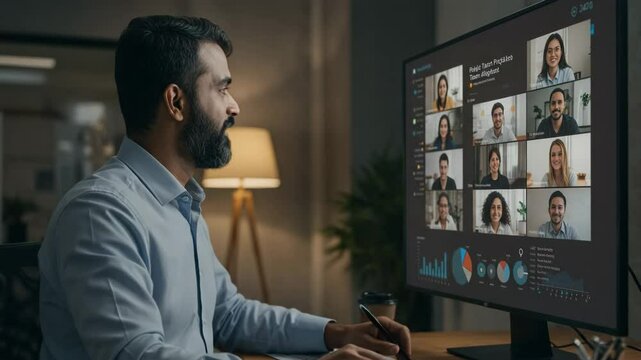 Professional virtual meeting with diverse participants discussing project updates and strategies