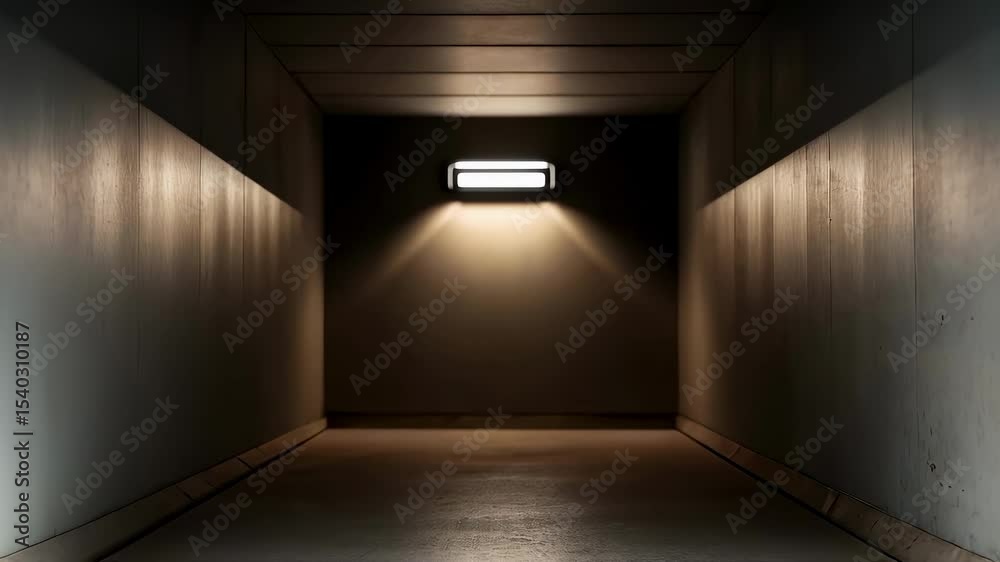 Poster A medium closeup of an emergency lighting system embedded in the walls with a faint glow illuminating a path ahead casting an eerie ambiance.