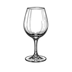 Wine Glass Doodle Illustration – Hand-Drawn Black and White Line Art on Transparent Background