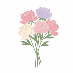 Pastel Peony Bouquet: Delicate Floral Illustration with Soft Color Palette