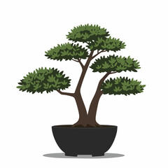 Obraz premium Serene Bonsai Tree in Dark Pot, Lush Green Foliage