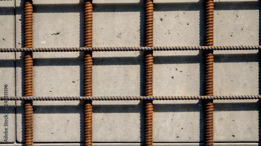 Aufkleber A medium closeup of a reinforced concrete wall with visible steel rebar embedded within illustrating the intricate network of support intended to withstand earthquake forces.