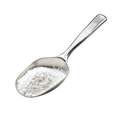 White powder in a silver spoon baking ingredient