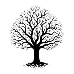 Obraz premium Tree of Life: Black Silhouette with Roots and Branches